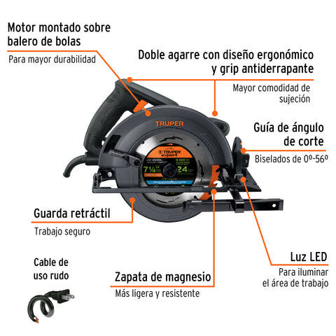 Sierra circular 7-1/4', 1800W, TRUPER INDUSTRIAL | SICI-7-1/4N4 | 11779