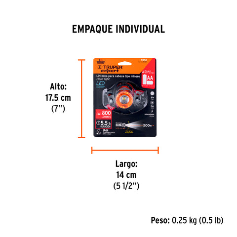 Linterna de minero LED 800 lm, de 4 pilas AA, TRUPER EXPERT | LI-CA-800X | 11853