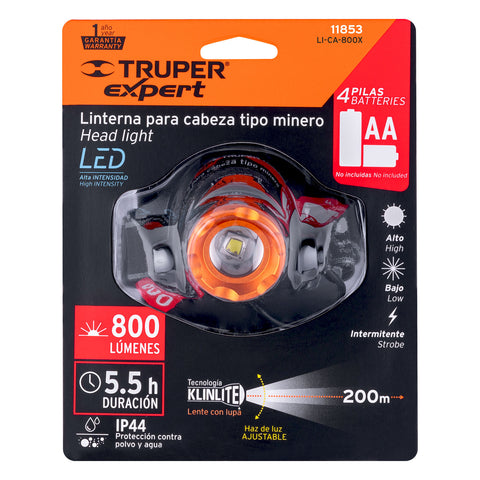 Linterna de minero LED 800 lm, de 4 pilas AA, TRUPER EXPERT | LI-CA-800X | 11853