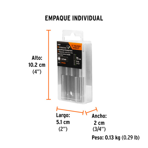 Estuche con 5 extensiones de 70 mm, magnéticas, EXPERT | PUDE-9070 | 11869