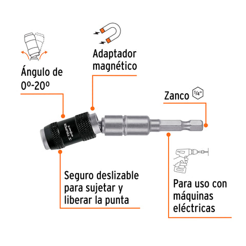 Extensión magnética articulada 3 1/2', para puntas, EXPERT | PUDE-9090 | 11875