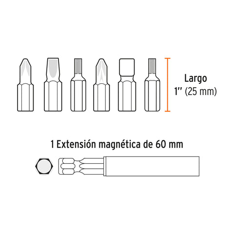Juego de 19 puntas mixtas largo 1' estuche plástico, Expert | PUN-19X | 11885