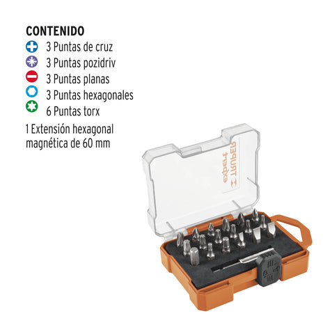 Juego de 19 puntas mixtas largo 1' estuche plástico, Expert | PUN-19X | 11885