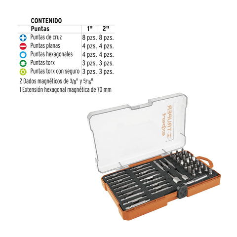 Juego de 47 puntas mixtas largos 1' y 2' en estuche, Expert | PUN-47X | 11895