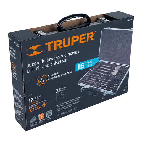 Juego de 15 brocas y cinceles SDS Plus en estuche, TRUPER | JSDS-15 | 11897