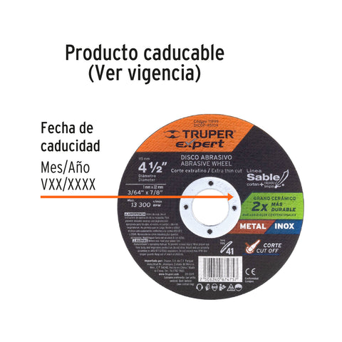 Disco Tipo 41 de 4-1/2' x 1 mm corte fino de metal, Expert | DICOF-4510X | 11899