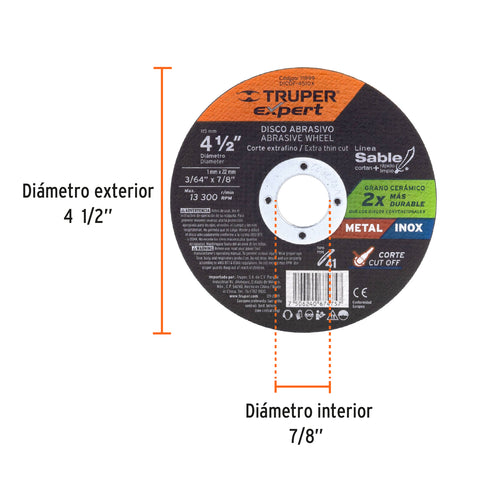 Disco Tipo 41 de 4-1/2' x 1 mm corte fino de metal, Expert | DICOF-4510X | 11899
