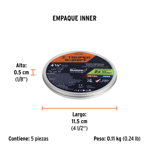 Disco Tipo 41 de 4-1/2' x 1 mm corte fino de metal, Expert | DICOF-4510X | 11899