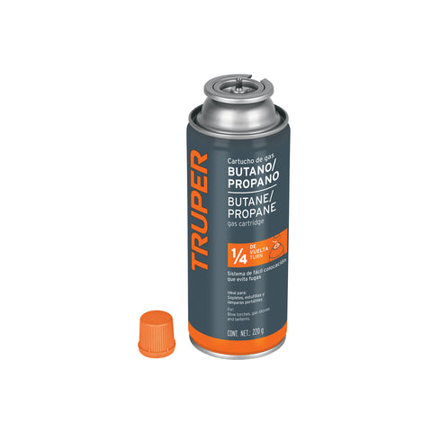 Lata de gas de 220g con válvula de 1/4 de vuelta, TRUPER | GAS-220X | 11920