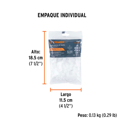 Bolsa con 75 separadores de 10 mm de losetas, TRUPER | SELO-100 | 11941