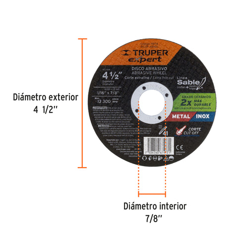 Disco Tipo 41 de 4-1/2' x 1.6 mm corte fino de metal, Expert | DICOF-4516X | 11974