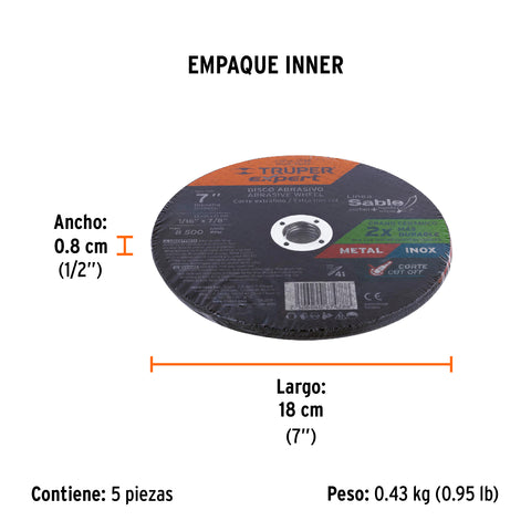 Disco Tipo 41 de 7' x 1.5 mm corte fino de metal, Expert | DICOF-7015X | 11998