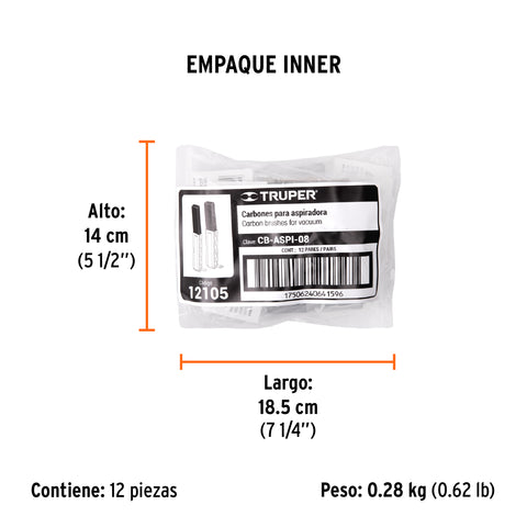 Bolsa con 2 carbones de repuesto para ASPI-08, TRUPER | CB-ASPI-08 | 12105