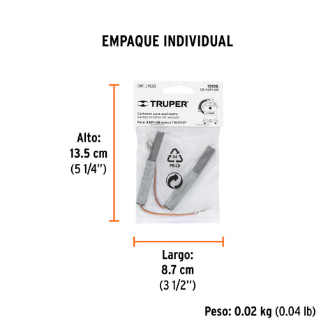 Bolsa con 2 carbones de repuesto para ASPI-08, TRUPER | CB-ASPI-08 | 12105