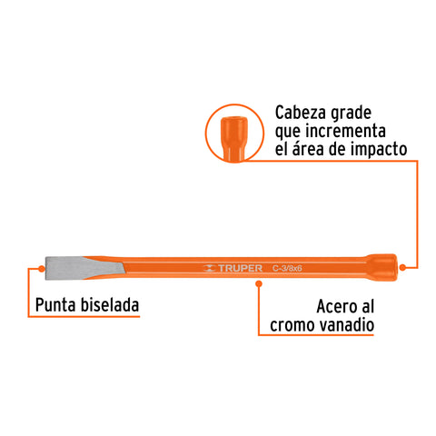 Cincel de corte frío de 3/8 X 6', Truper | C-3/8X6 | 12106