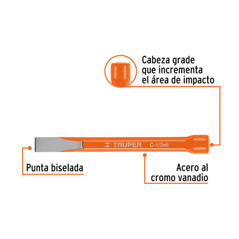Cincel de corte frío de 1/2 X 6', Truper | C-1/2X6 | 12115