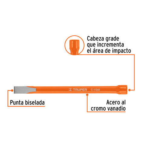 Cincel de corte frío de 1/2 X 8', Truper | C-1/2X8 | 12118