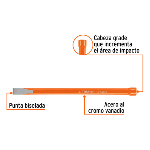 Cincel de corte frío de 1/2 X 10', Truper | C-1/2X10 | 12121