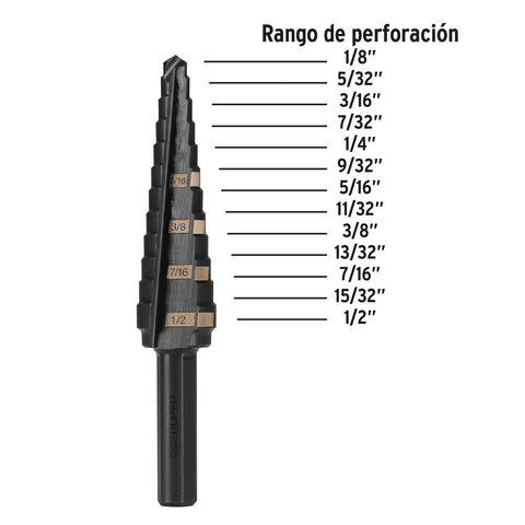 Broca escalonada óxido negro 13 escalones 1/8' a 1/2',Truper | BES-13 | 12122