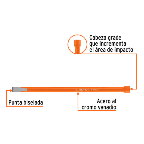 Cincel de corte frío de 1/2 X 12', Truper | C-1/2X12 | 12124