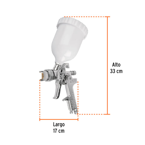 Pistola p/pintar gravedad HVLP vaso plástico, 2 mm, Truper | PIPI-442 | 12131