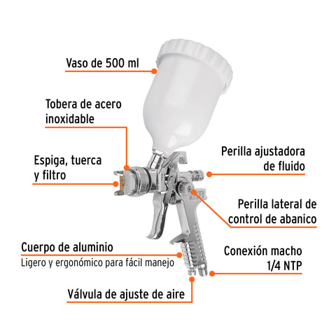 Pistola p/pintar gravedad HVLP vaso plástico, 2 mm, Truper | PIPI-442 | 12131