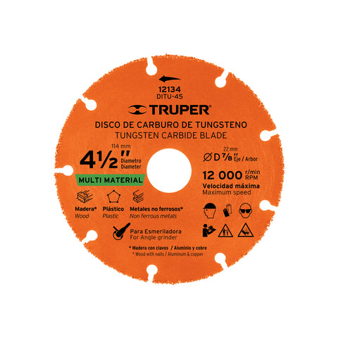Disco 4-1/2' multimaterial de carburo de tungsteno, TRUPER | DITU-45 | 12134