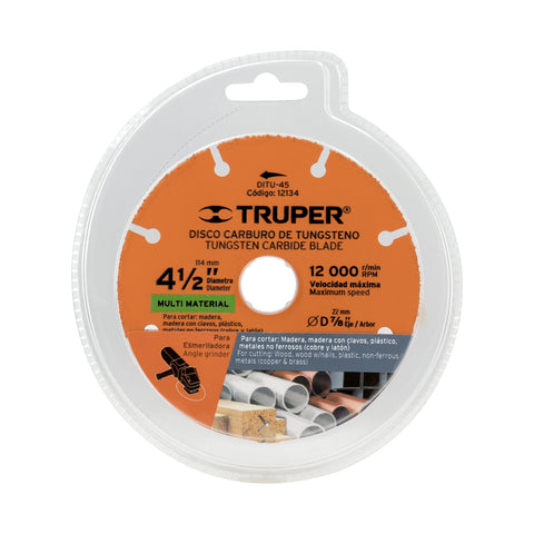 Disco 4-1/2' multimaterial de carburo de tungsteno, TRUPER | DITU-45 | 12134