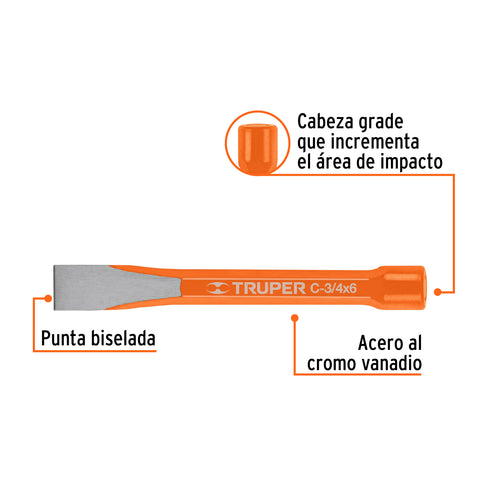 Cincel de corte frío de 3/4 X 6', Truper | C-3/4X6 | 12139