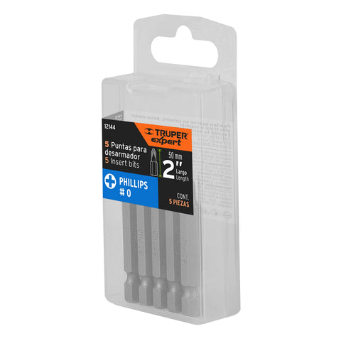 Estuche con 5 puntas de cruz PH0 largo 2', Truper Expert | PUDE-1200 | 12144