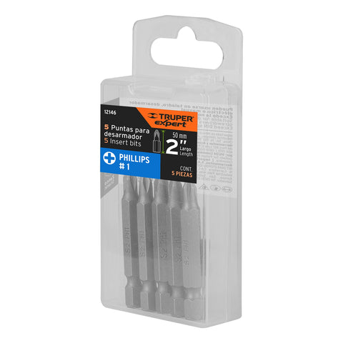 Estuche con 5 puntas de cruz PH1 largo 2', Truper Expert | PUDE-1201 | 12146