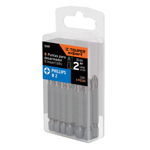 Estuche con 5 puntas de cruz PH2 largo 2', Truper Expert | PUDE-1202 | 12147