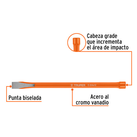 Cincel de corte frío de 3/4 X 12', Truper | C-3/4X12 | 12148