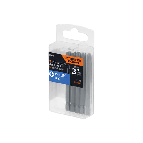 Estuche con 5 puntas de cruz PH2 largo 3', Truper Expert | PUDE-1302 | 12153