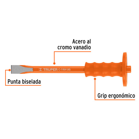 Cincel de corte frío 7/8 X 12' con grip, Truper | C-7/8X12G | 12175