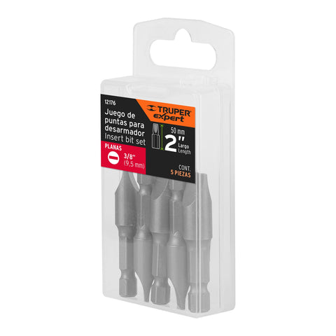 Estuche con 5 puntas planas de 3/8' largo 2', Truper Expert | PUDE-3227 | 12176