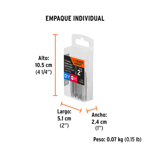 Estuche con 5 puntas dobles PH2 y 9/32' largo 2', Expert | PUDE-4202 | 12179