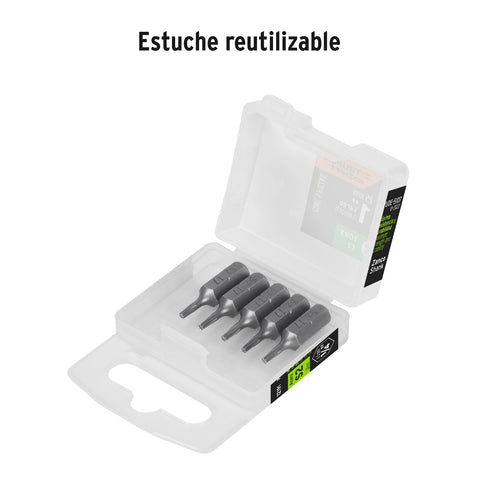 Estuche con 5 puntas torx T7 largo 1', Truper Expert | PUDE-5107 | 12191