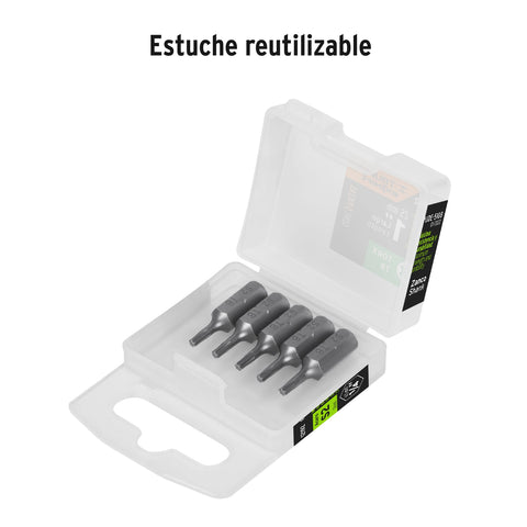 Estuche con 5 puntas torx T8 largo 1', Truper Expert | PUDE-5108 | 12192