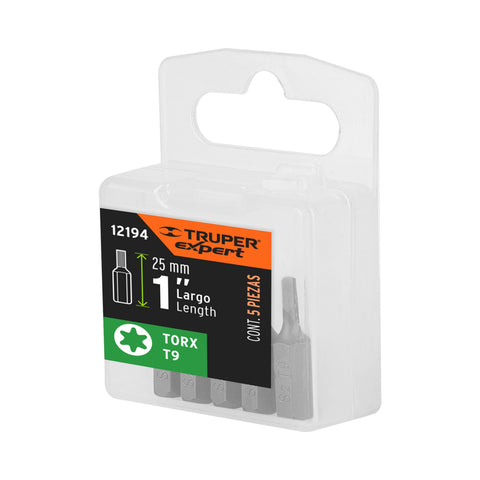 Estuche con 5 puntas torx T9 largo 1', Truper Expert | PUDE-5109 | 12194