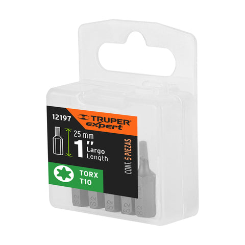 Estuche con 5 puntas torx T10 largo 1', Truper Expert | PUDE-5110 | 12197