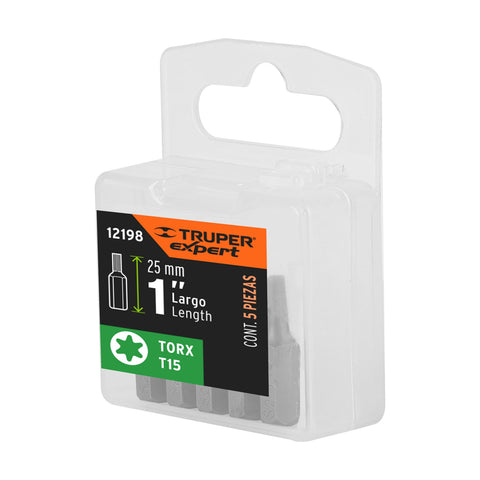 Estuche con 5 puntas torx T15 largo 1', Truper Expert | PUDE-5115 | 12198