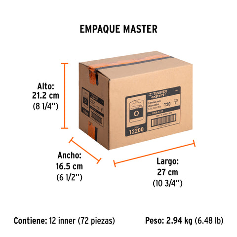 Estuche con 5 puntas torx T20 largo 1', Truper Expert | PUDE-5120 | 12200