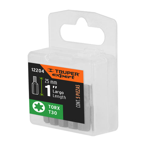 Estuche con 5 puntas torx T30 largo 1', Truper Expert | PUDE-5130 | 12204