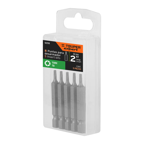 Estuche con 5 puntas torx T8 largo 2', Truper Expert | PUDE-5208 | 12210