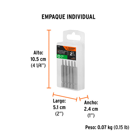 Estuche con 5 puntas torx T9 largo 2', Truper Expert | PUDE-5209 | 12212
