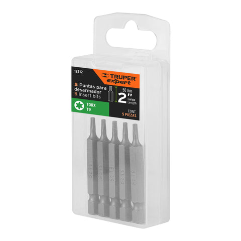 Estuche con 5 puntas torx T9 largo 2', Truper Expert | PUDE-5209 | 12212