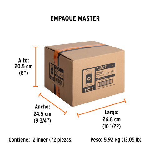 Estuche con 5 puntas torx T15 largo 2', Truper Expert | PUDE-5215 | 12215
