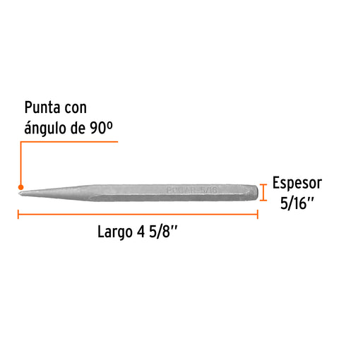 Punzón 5/16' para barrenar, largo 4-5/8', Truper | PUBAR-5/16 | 12219