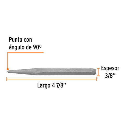 Punzón 3/8' para barrenar, largo 4-7/8', Truper | PUBAR-3/8 | 12220